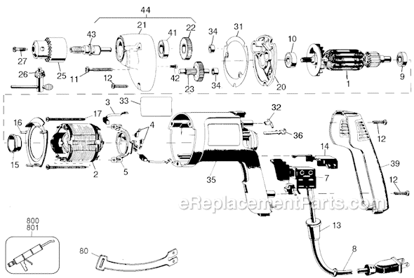 Page A Diagram and Parts List for 2600 Type 101 Black and Decker Electric Drill